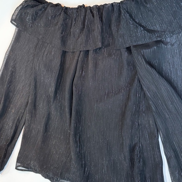 WHBM black textured shimmer chiffon off shoulder top ❤️ - Picture 7 of 7